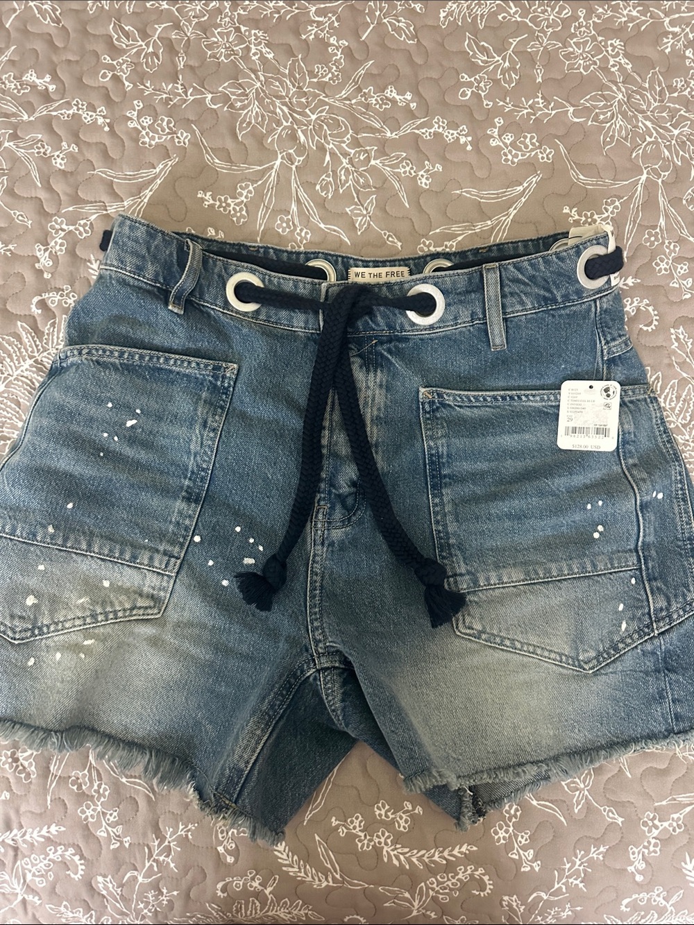 We The Free Medium Blue Denim Shorts with Black Rope Tie